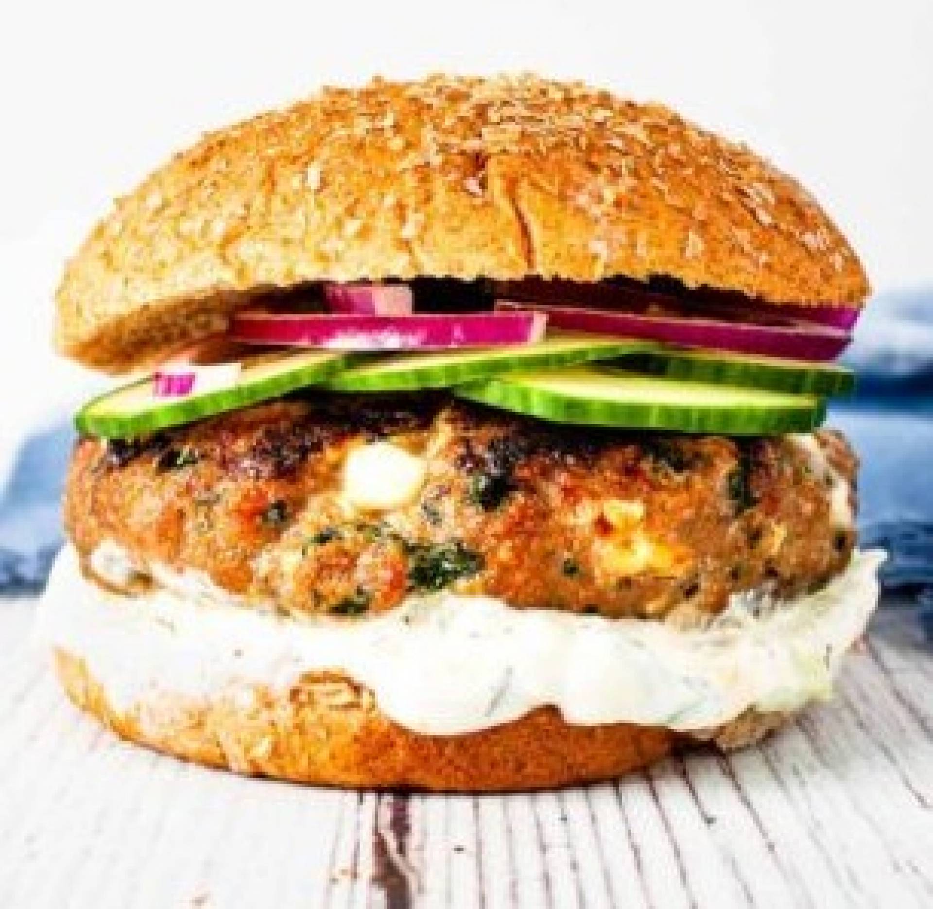 Spinach & Feta Chicken Burger with Potato Wedges