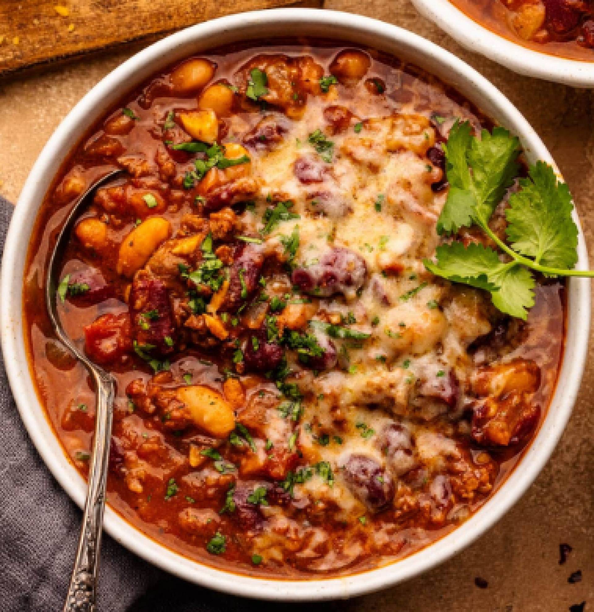 Beef Chili with Cheese Bread