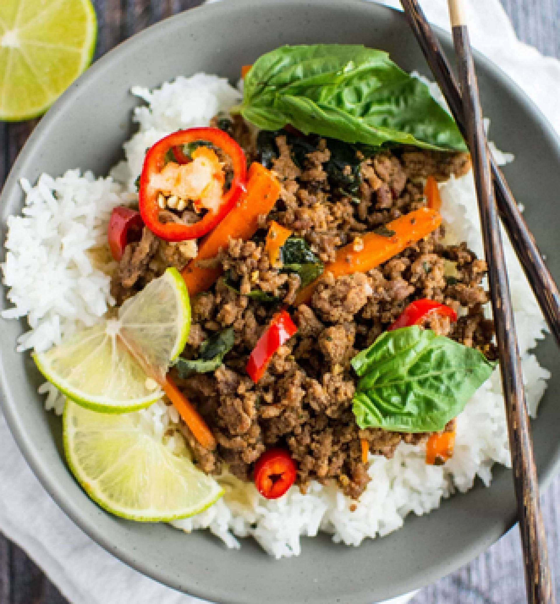 Thai Basil Beef with Steamed Jasmine Rice