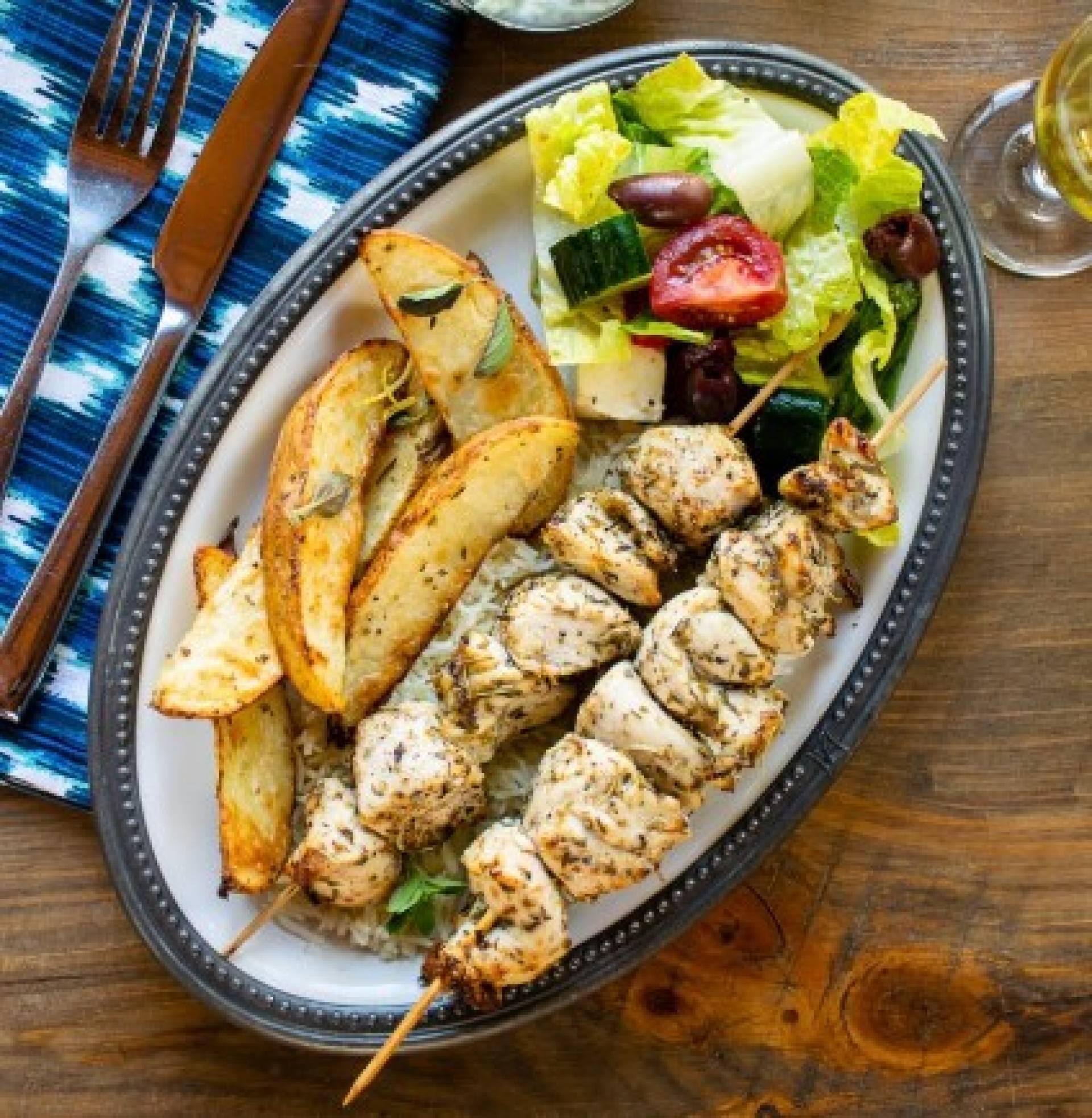 Greek Grilled Chicken Souvlaki with Lemon Potatoes