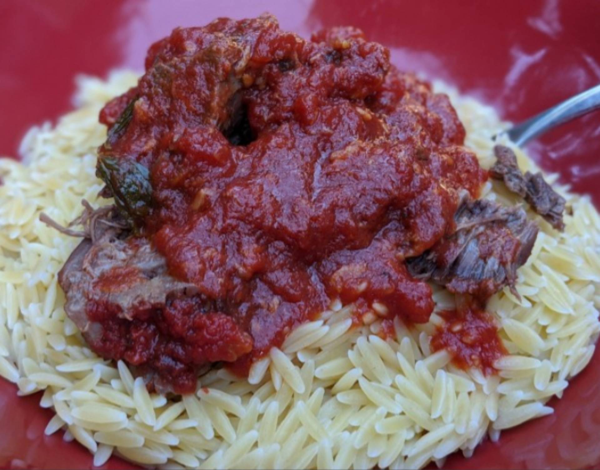 Tomato Braised Beef with Orzo