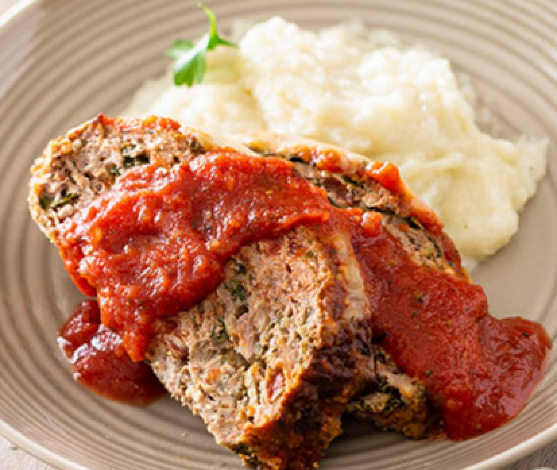 Italian Style Meatloaf with Tomato Sauce & Mashed Potatoes