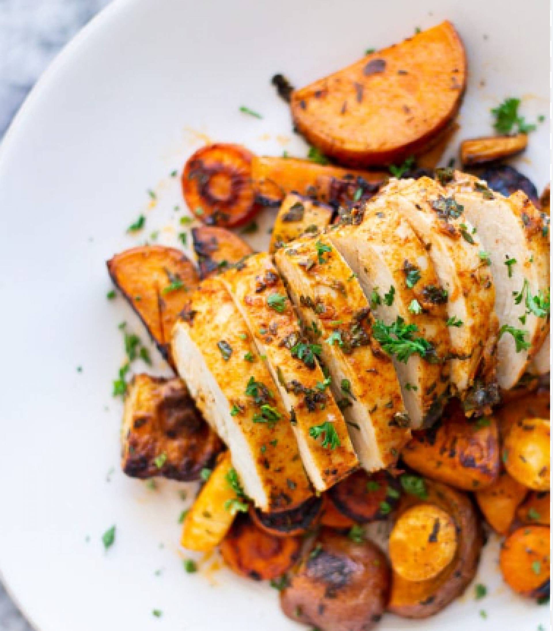Chipotle Chicken Thighs with Roasted Sweet Potatoes (GF)