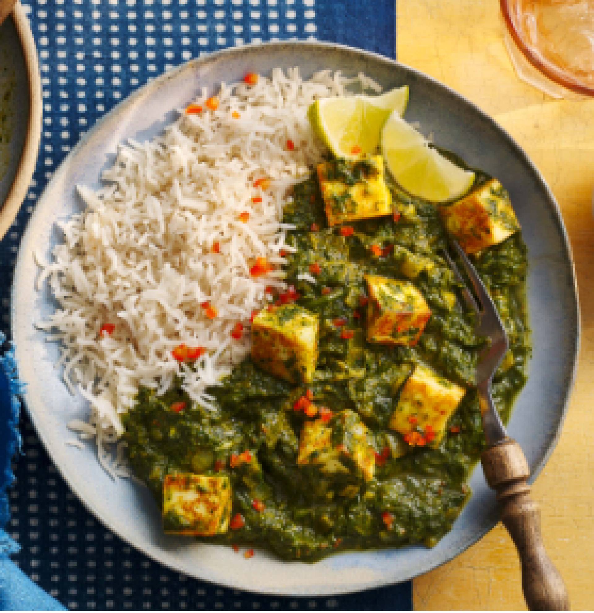 Indian Palak Paneer (Spinach & Paneer Curry) with Basmati Rice (GF)
