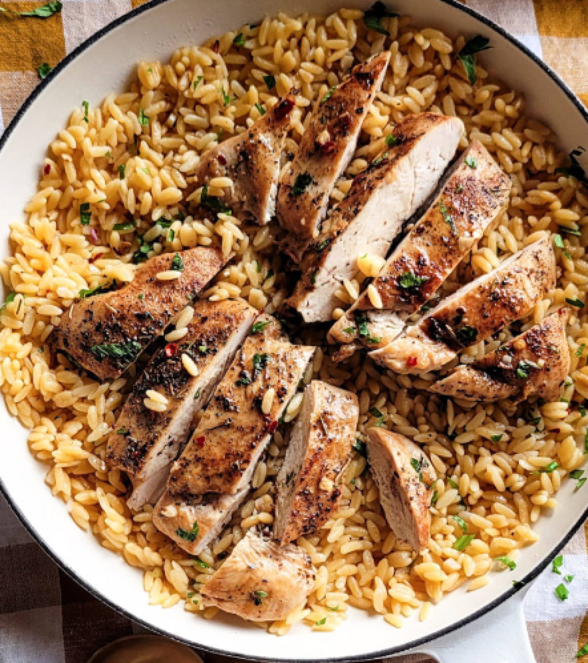 Garlic & Herb Chicken Breast with Tomato Orzo