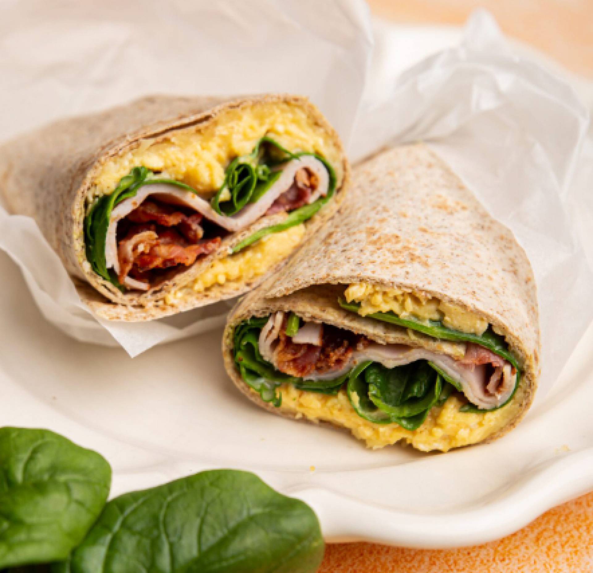 Turkey Bacon Egg & Spinach Breakfast Wrap