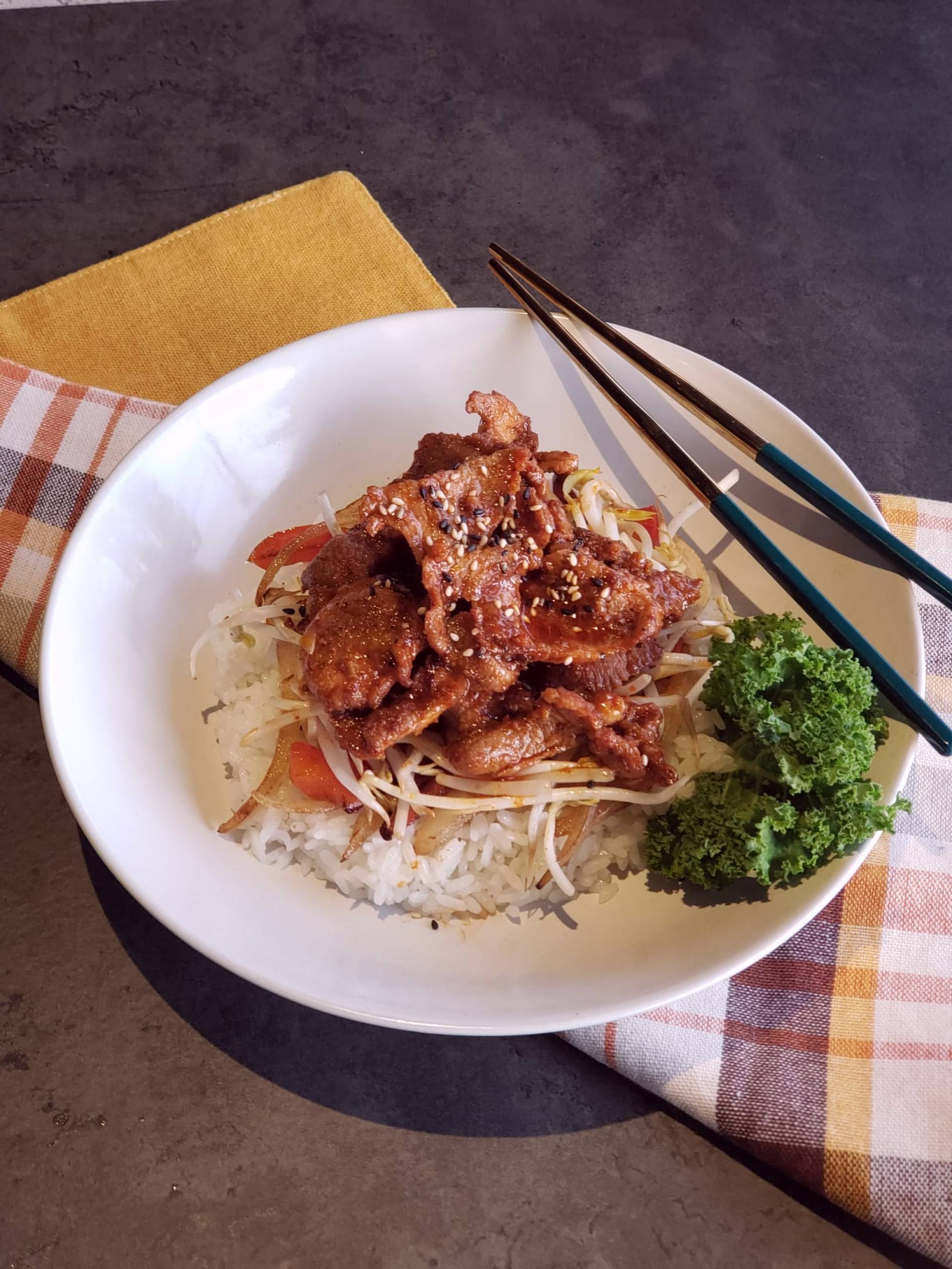 Korean Gochujang Beef with Steamed Jasmine Rice