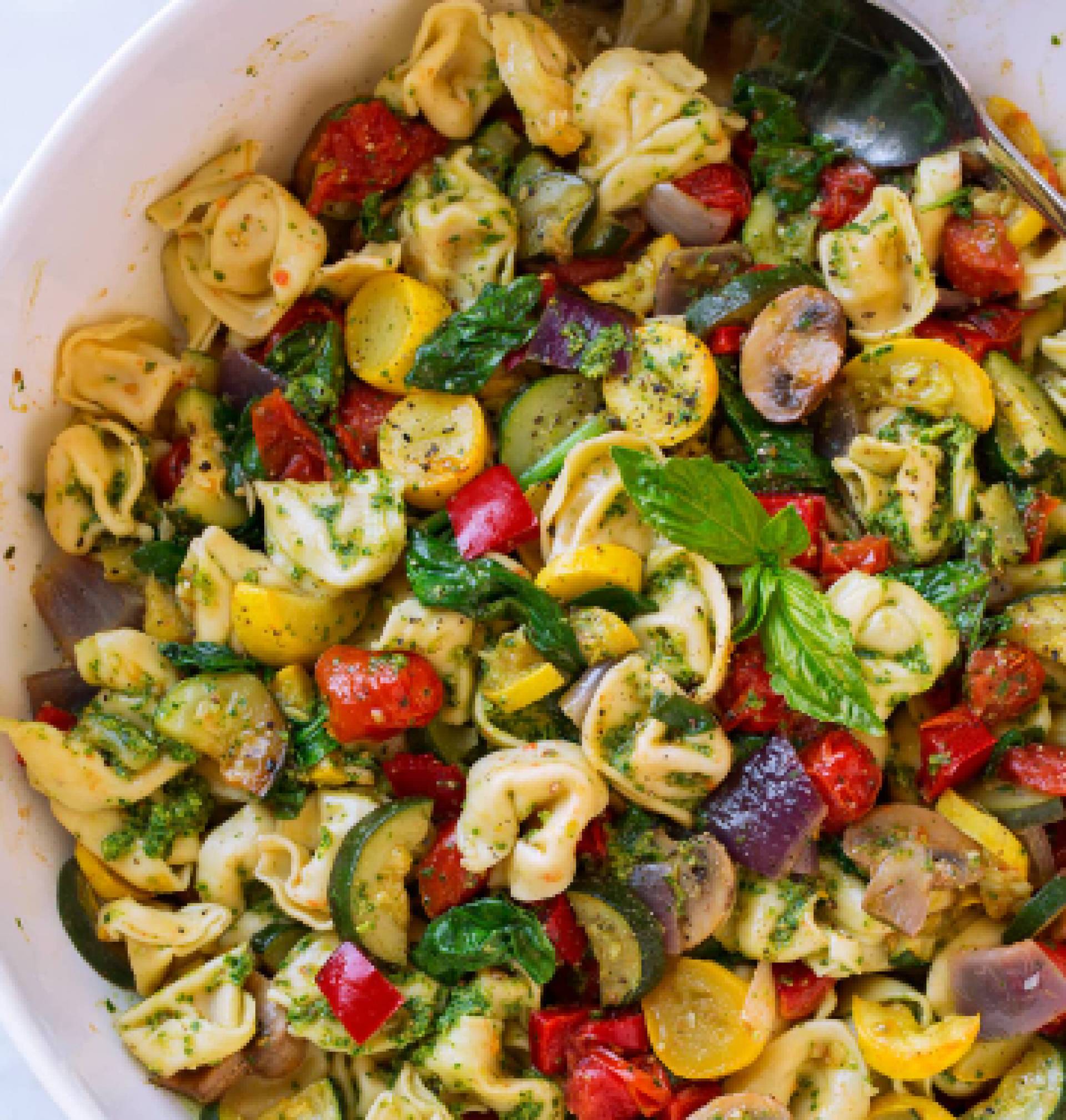 Cheese Tortellini in Rose Sauce with Roasted Vegetables