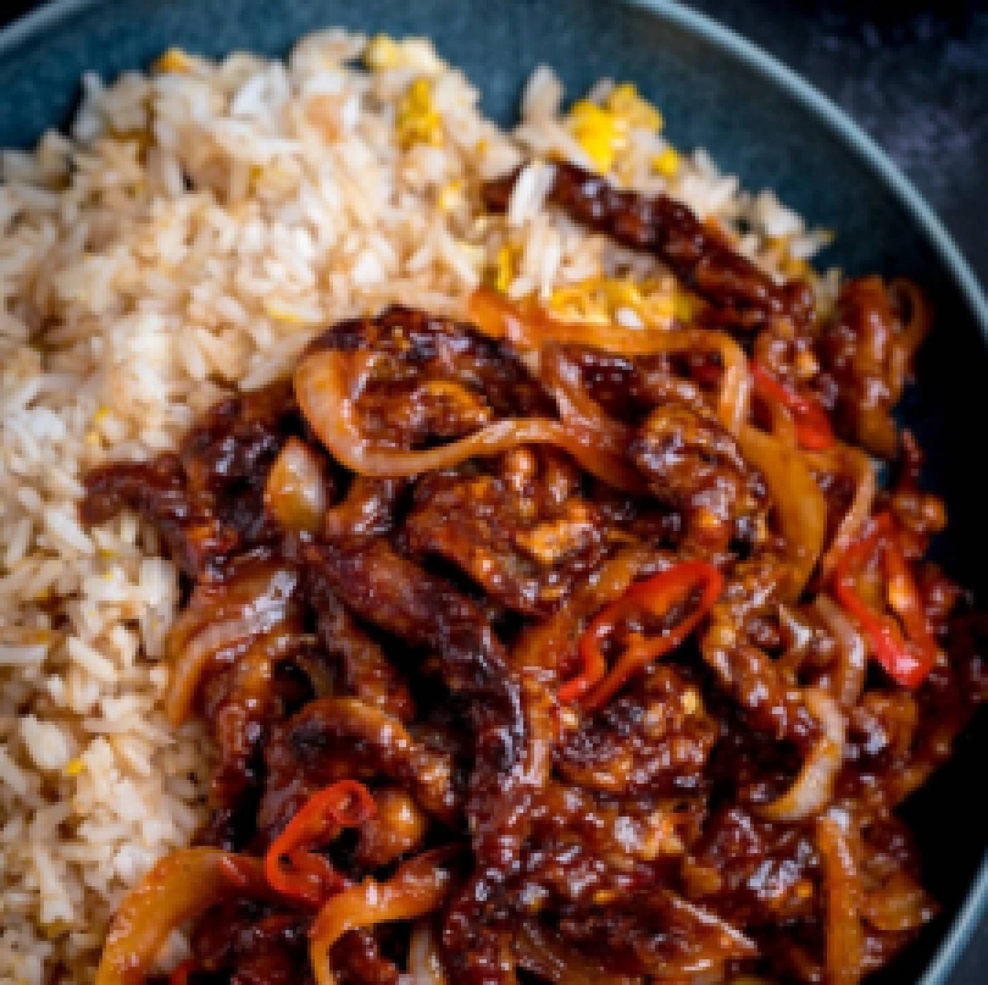Sweet Chili Beef with Steamed Jasmine Rice