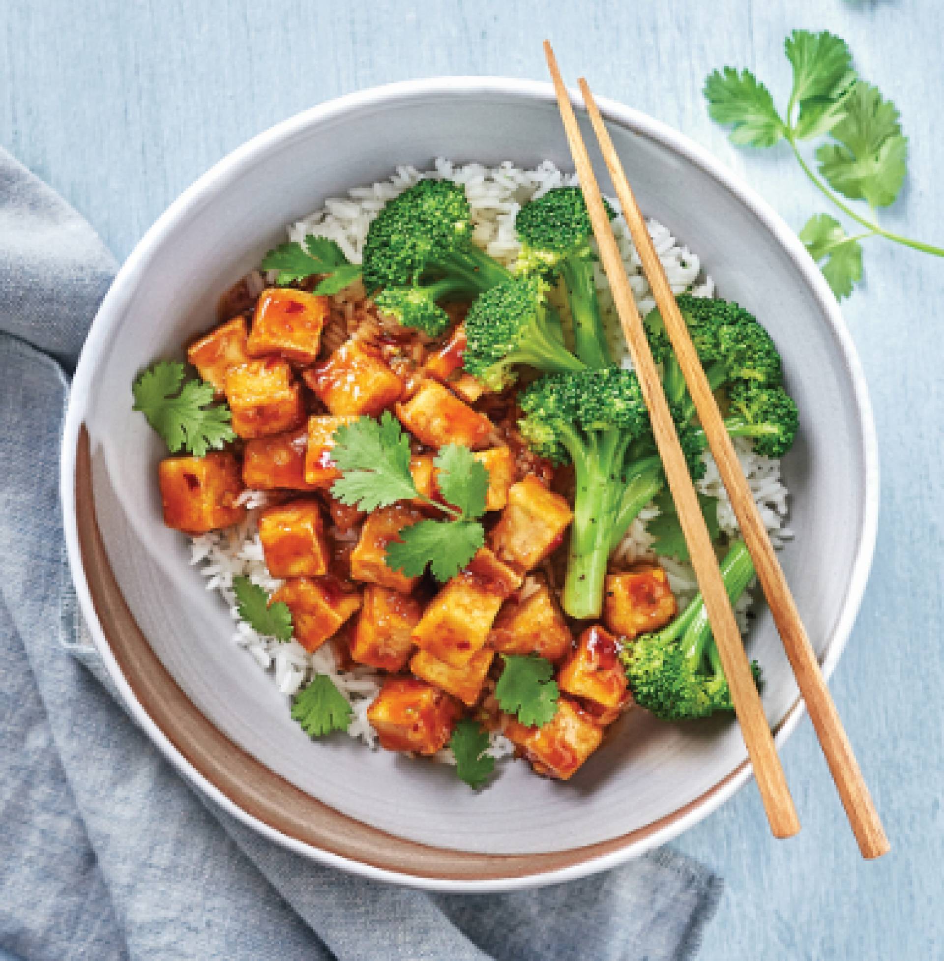 General Tao Tofu with Steamed Vegetable Rice