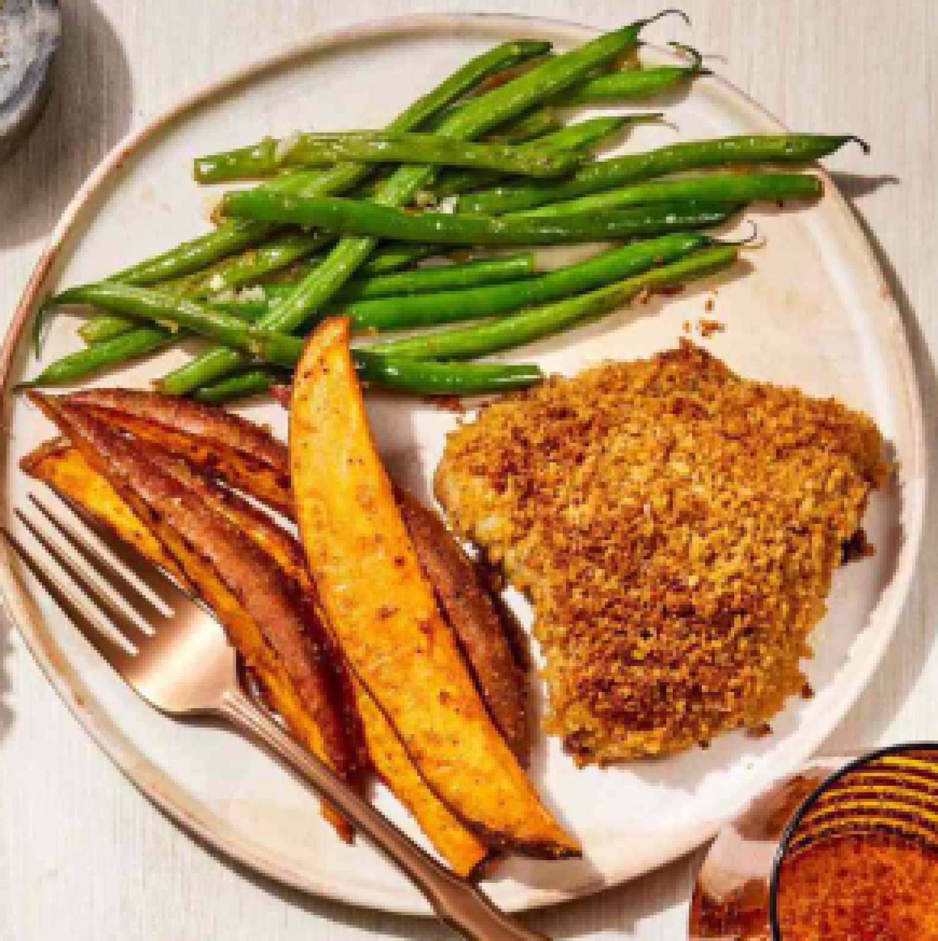 Coconut Crusted Chicken Breast with Roasted Sweet Potato (GF)