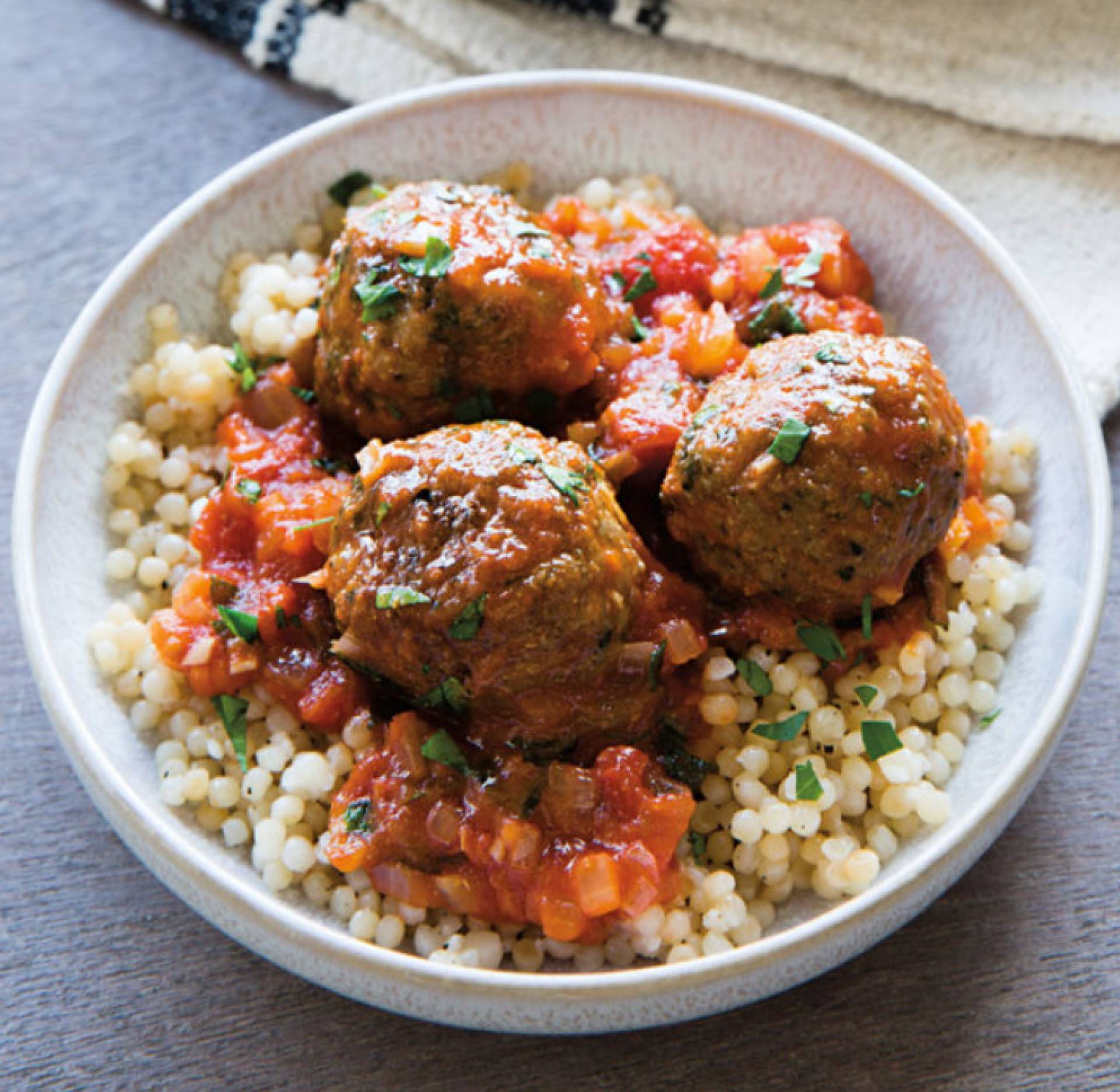 Meatless Moroccan Beanballs & Couscous