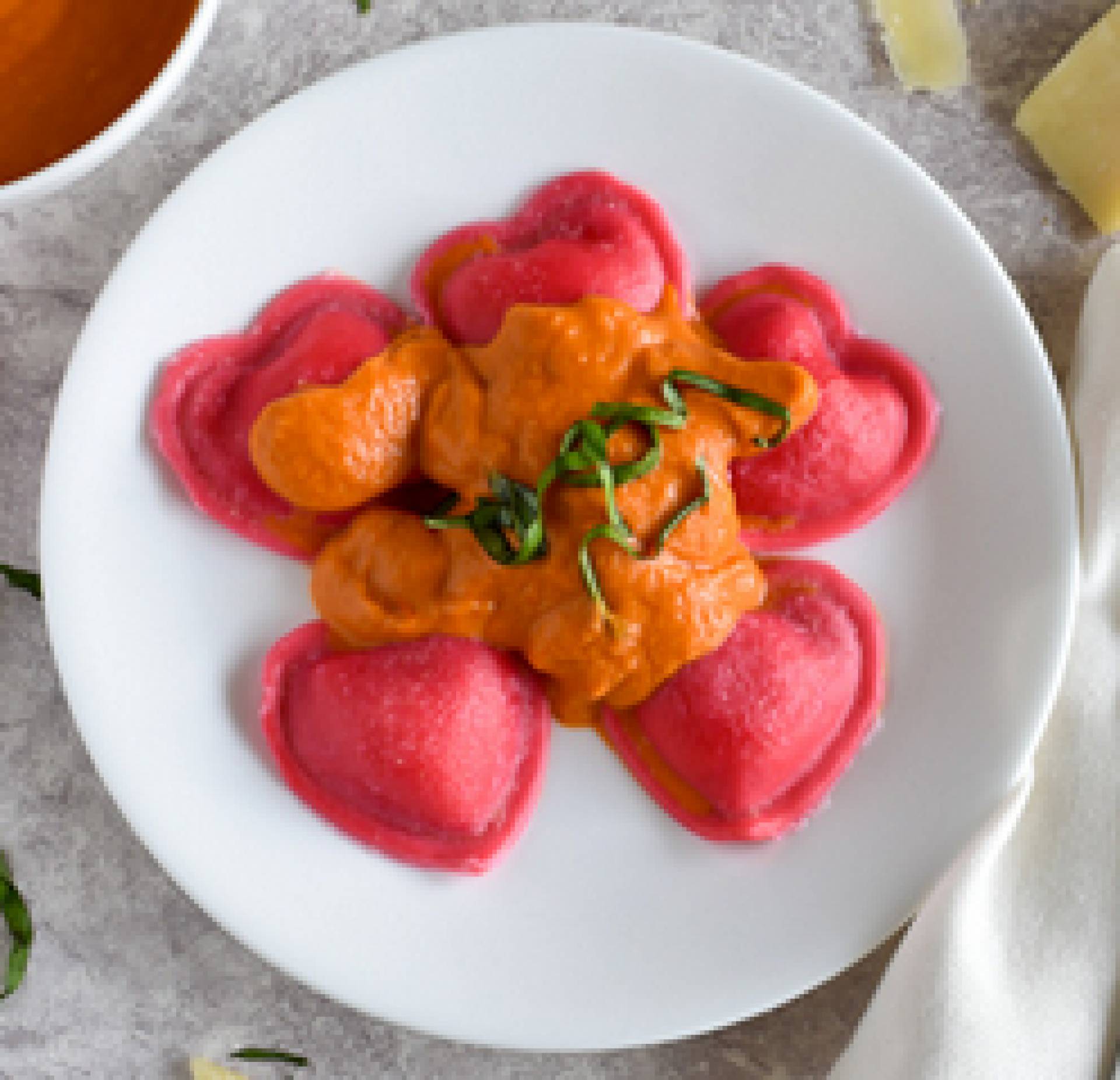 Valentine's Special: Rosé Ricotta Ravioli with Vegetable Primavera