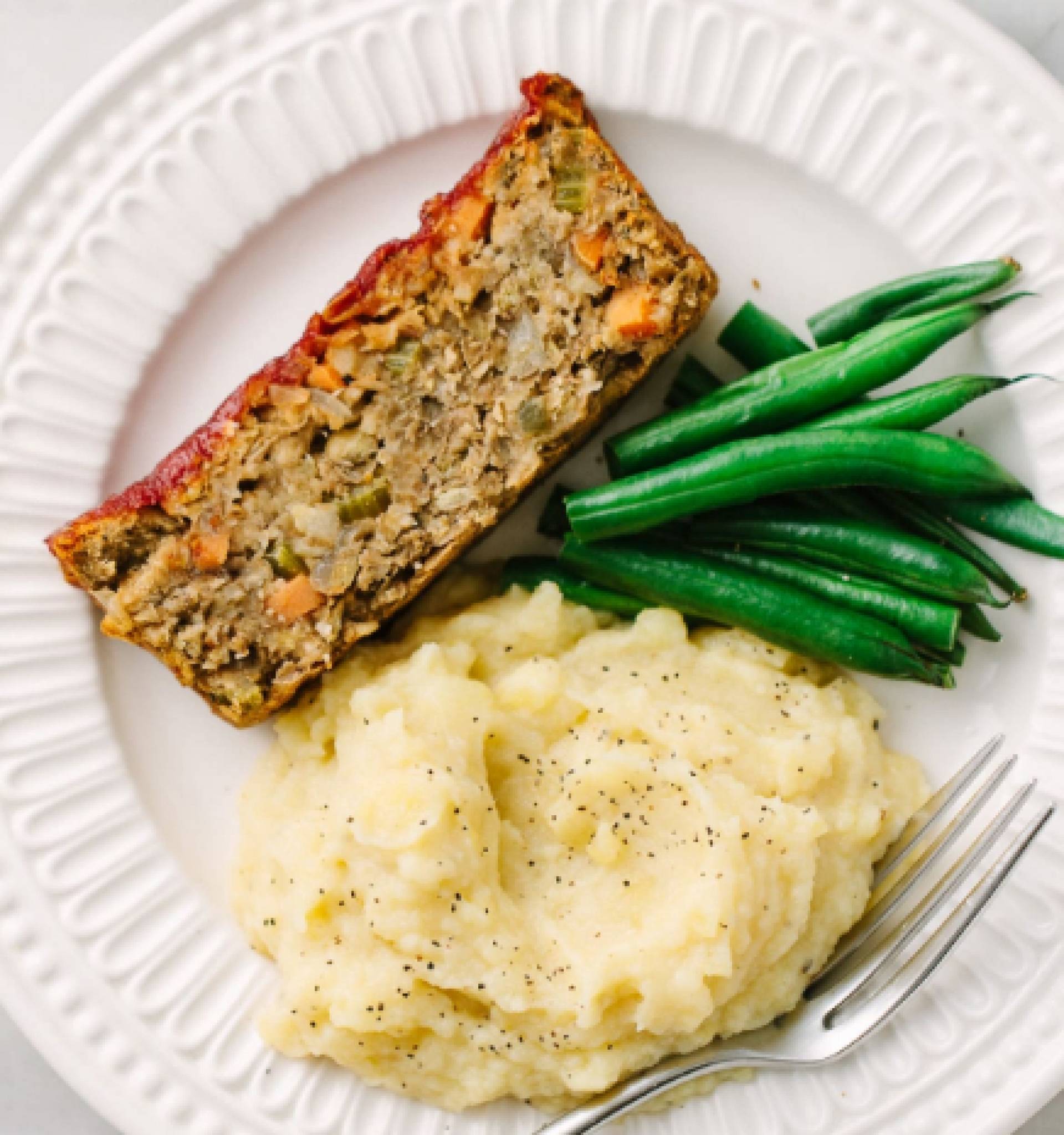 Italian Style Lentil Loaf with Tomato Sauce & Mashed Potatoes
