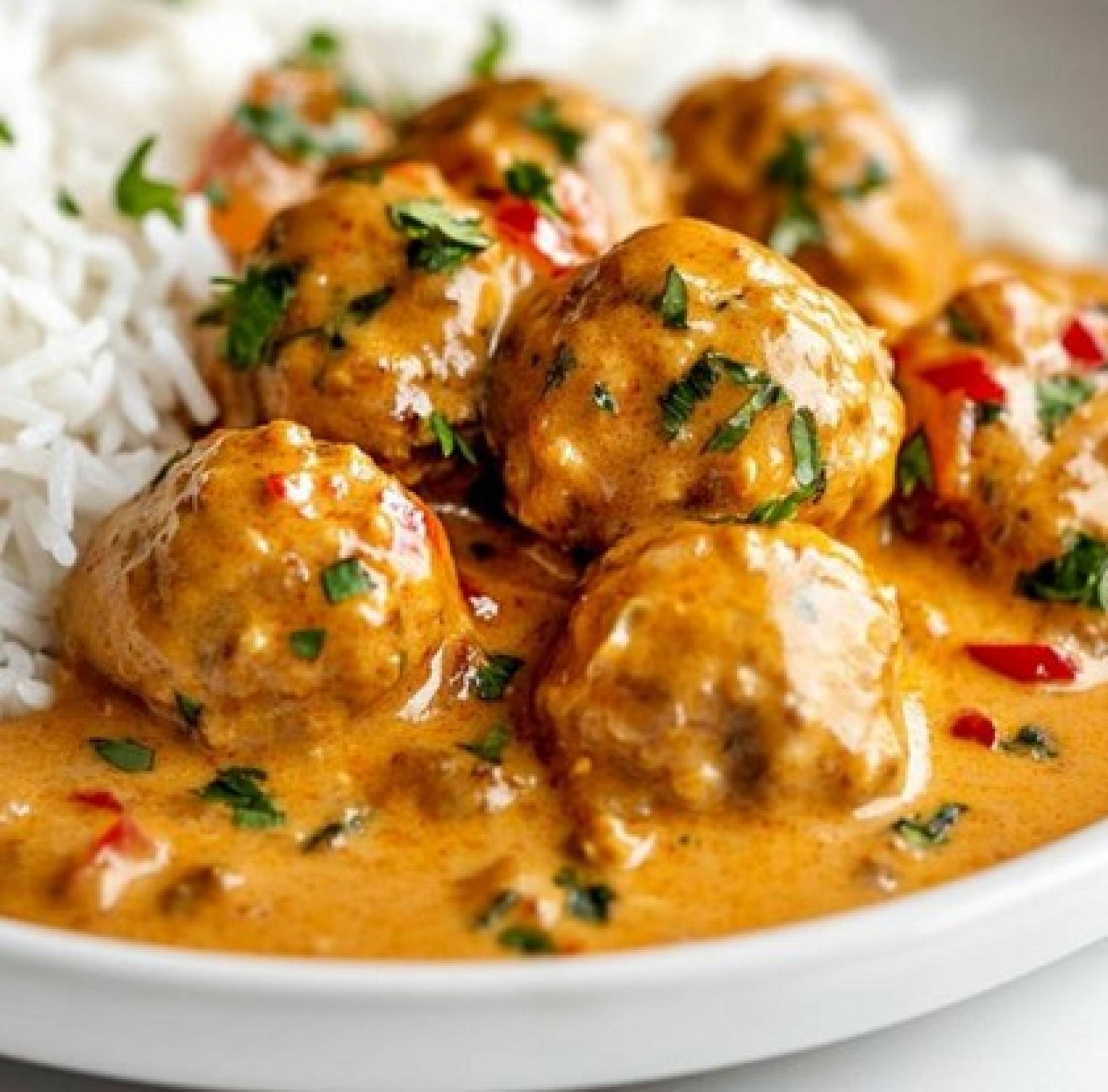 Coconut Curried Turkey Meatballs with Rice (GF)